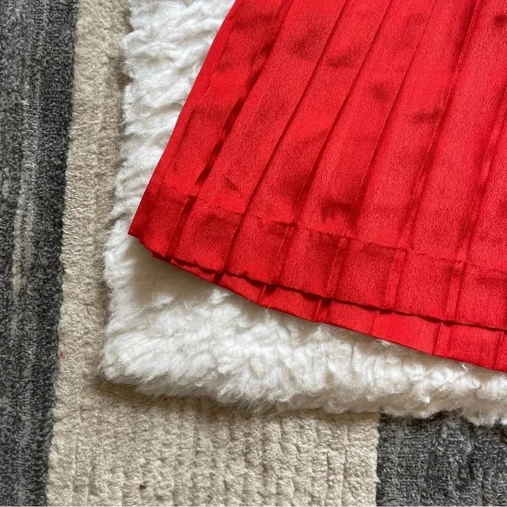 Vtg In The Mood Red Orange Pleated Day Dress - size 8 - Picture 6 of 16